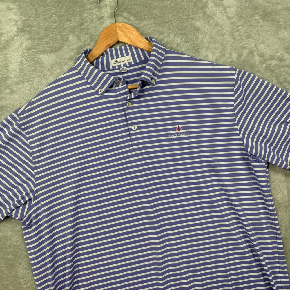 Peter Millar Polo Shirt Mens XL Purple White Striped Summer Comfort True North